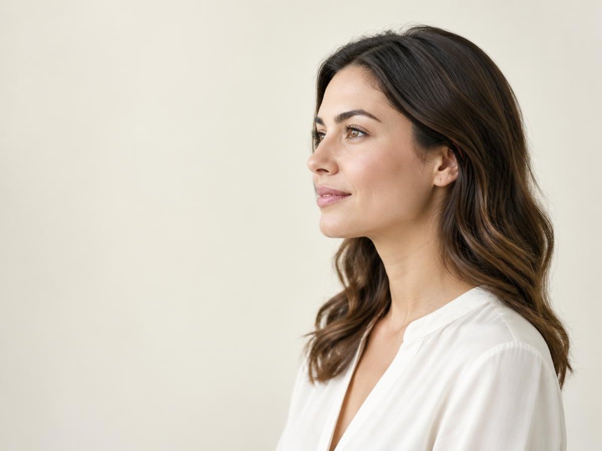 Perfil facial femenino que ilustra la recuperación y evolución de la inflamación después de una rinoplastia.